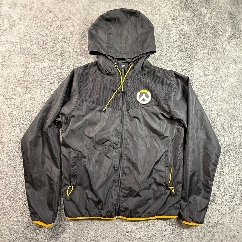 JINX Overwatch Gaming Hoodie Jacket M Men Black Yellow Windbreaker Zip Hood